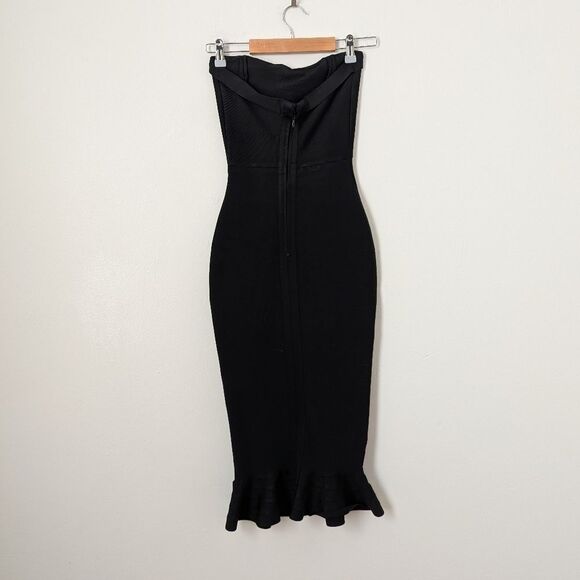 House of CB black bandage Bodycon Fabrizia strapless mermaid trumpet midi dress - Picture 5 of 6